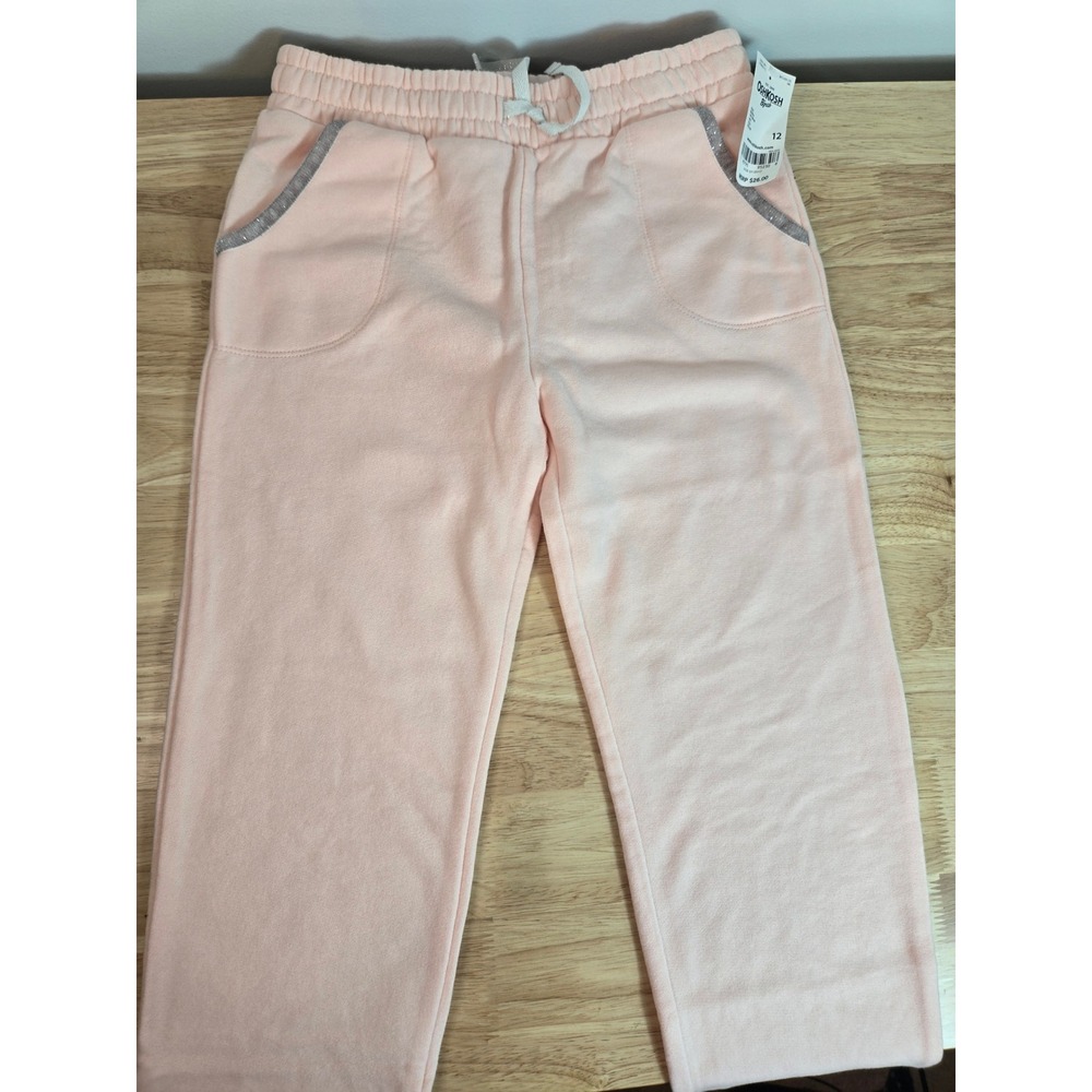 OshKosh Bgosh Girls Light Pink Fleece Jogger Sweatpants Glitter Trim Size 12 NWT